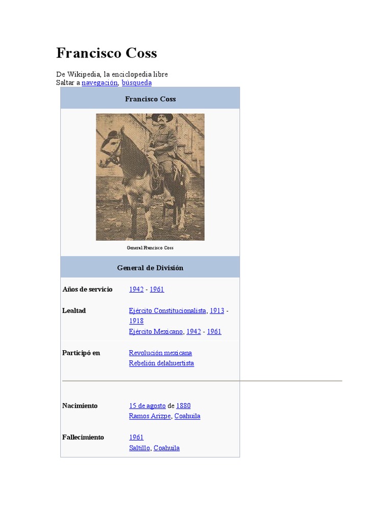 Legado del General Francisco Coss | PDF | revolución mejicana | Guerras ...