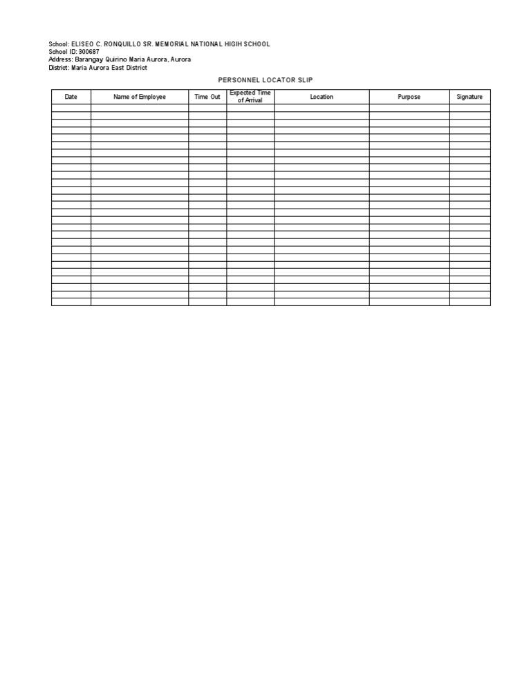 Personnel Locator Slip PDF