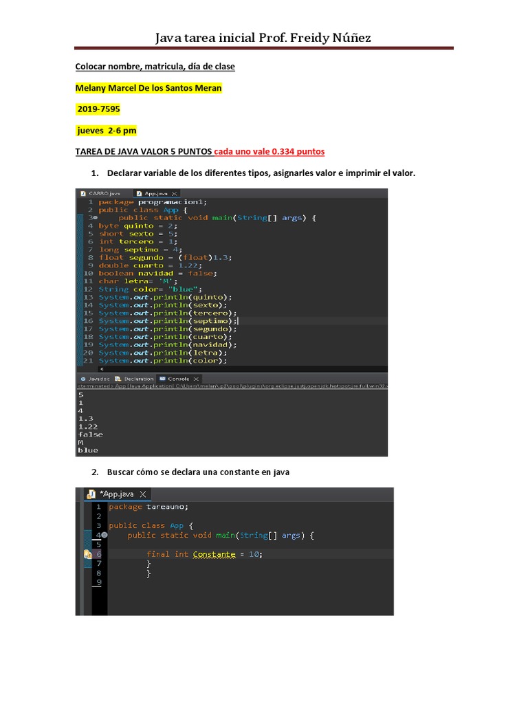 Tarea1 Programacion1 | PDF | Java (lenguaje de programación) | Entero