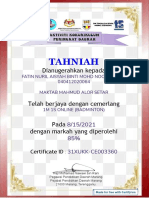 Certificate For - FATIN NURIL AISYAH BINTI MO... - For - 1M 1S ONLINE (BADMINTON)