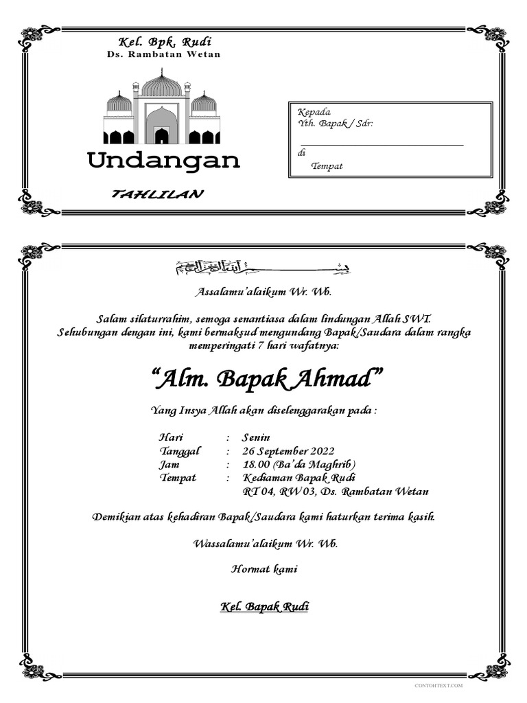 Undangan Tahlil 7 Hari | PDF