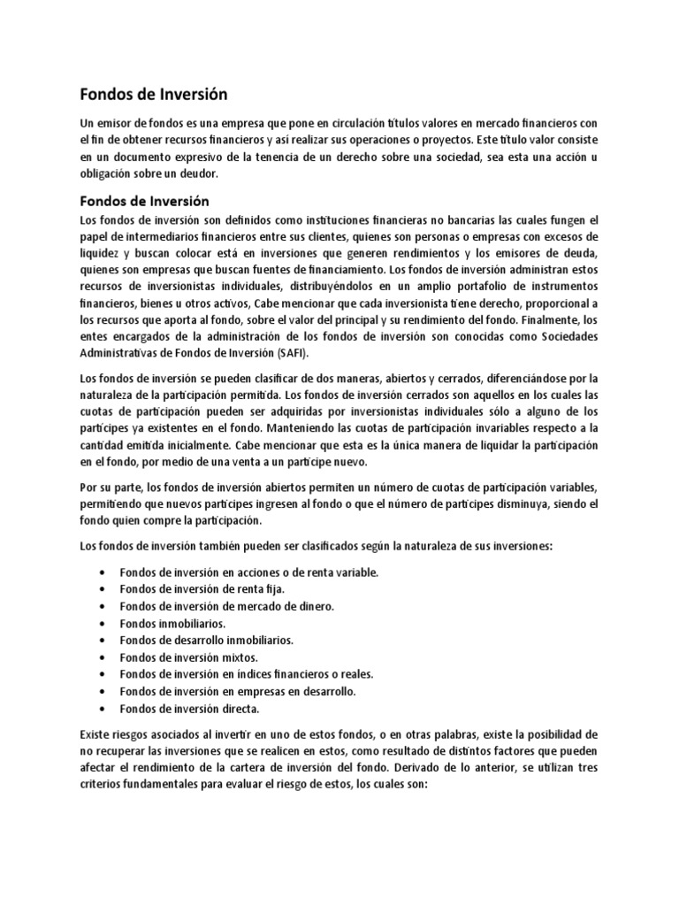 Guía Completa sobre Fondos de Inversión | PDF | Fondo de inversión ...