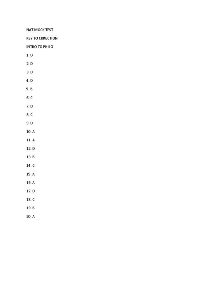 Answer Key Nat Mock Intro To Philo | PDF | Computers