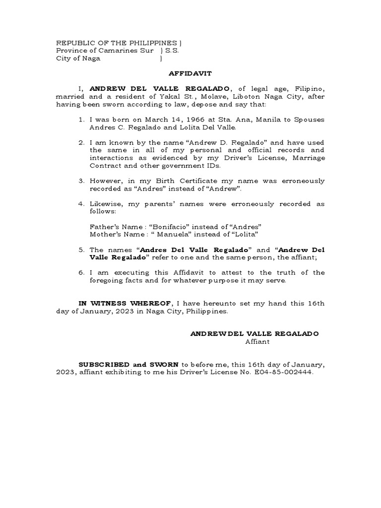 Affidavit of one and the same person pdf