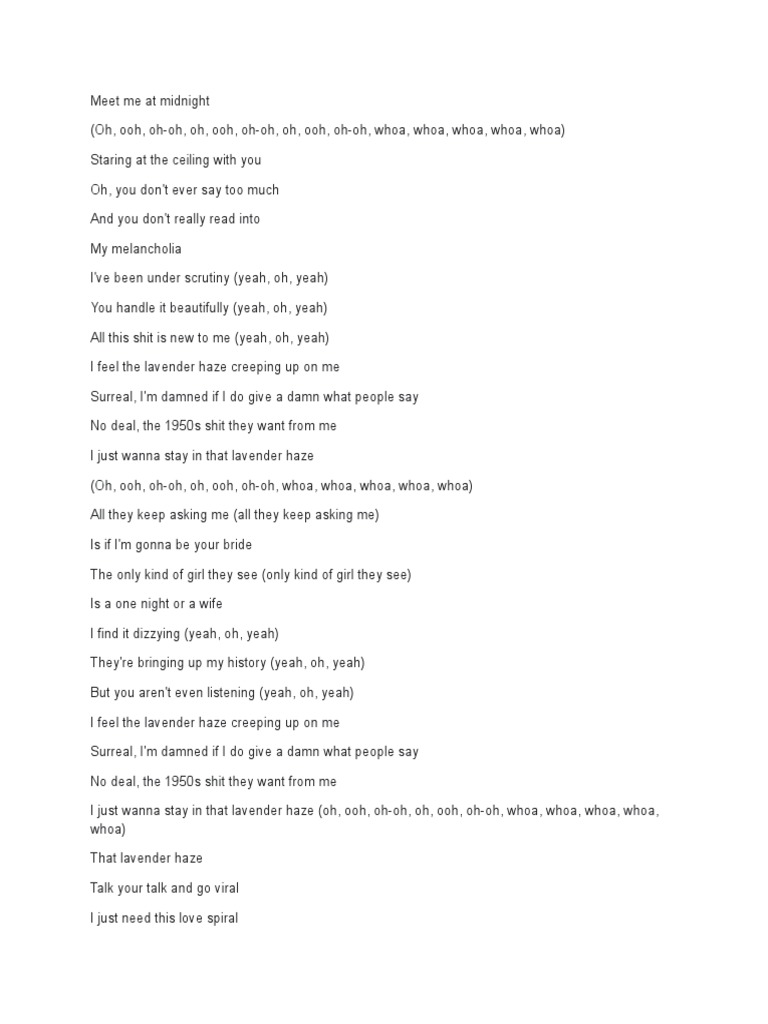 Taylor Swift Lavender Haze Lyrics PDF