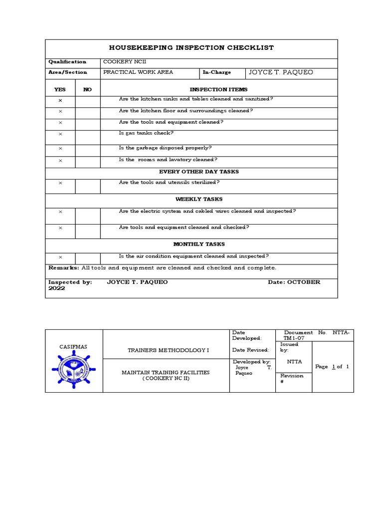 Housekeeping Inspection Checklist | PDF