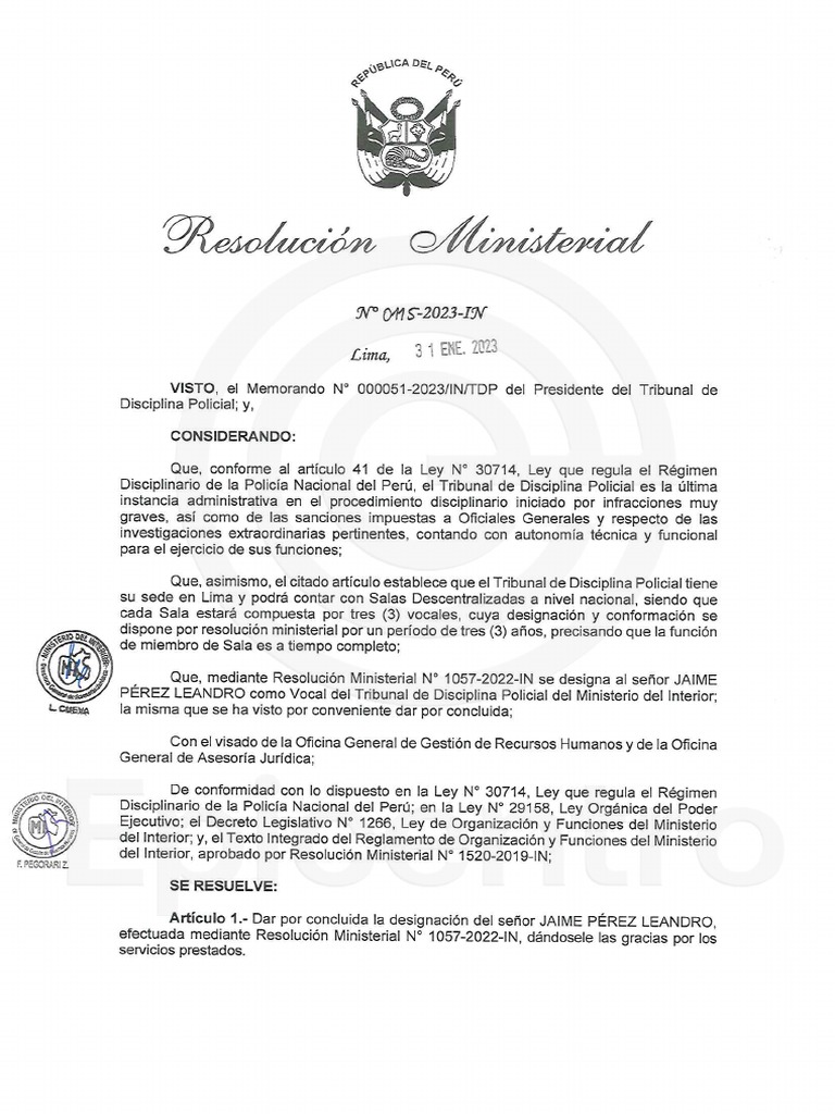 Cambian a tres presidentes y dos vocales del Tribunal de Disciplina Policial