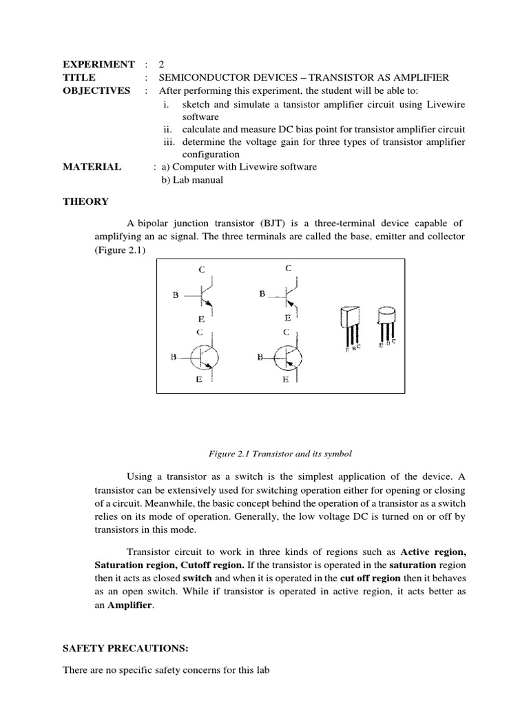 LAB 2 Transistor Djm20042 Sesi1 2022.2023 | PDF | Transistor | Amplifier