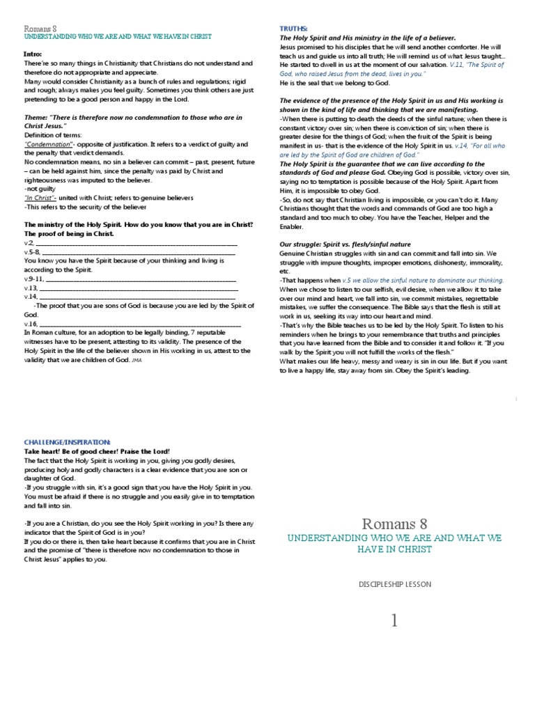 Romans 8 I UNDERSTANDING WHO WE ARE AND WHAT WE HAVE IN CHRIST PDF