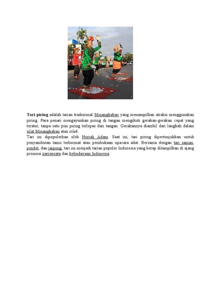 Judul Tarian Tradisional Minangkabau Tari Piring Dan Tari Saman Pdf