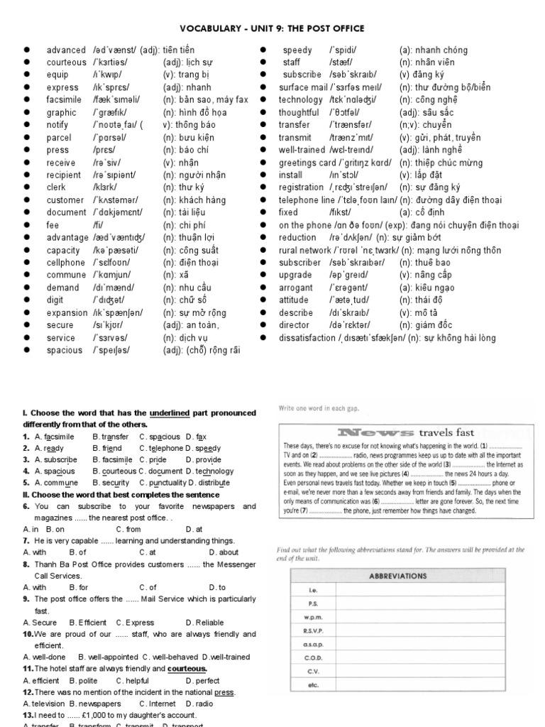VOCABULARY Unit 9 | PDF