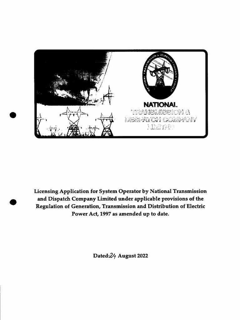 Application Filed by NTDC For Grant of System Operator Licence Download Free PDF Electric