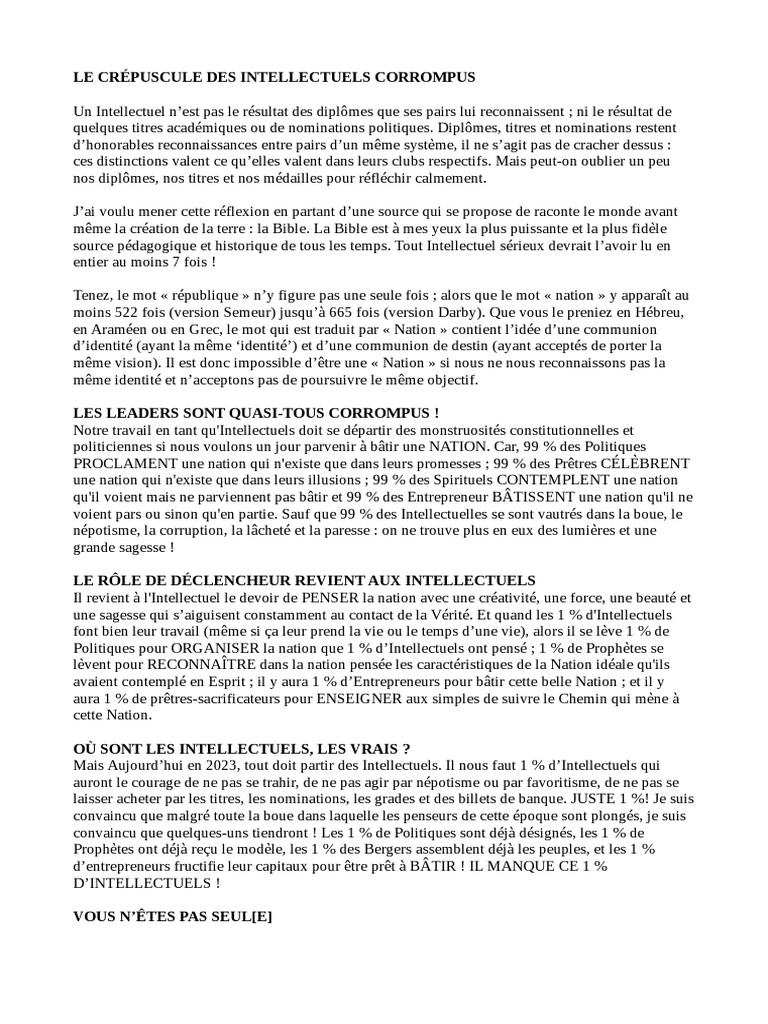 Intellectuels : Vers une Nation Éveillée | PDF | Nation