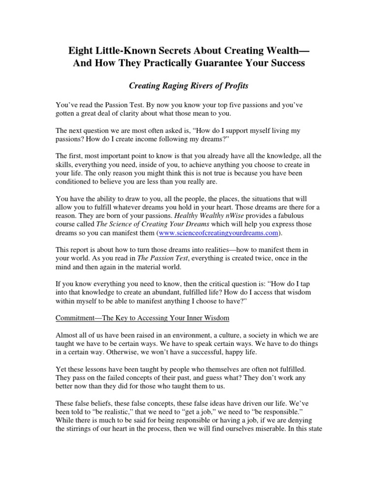 8 Little Known Secrets About Creating Wealth PDF Lever Mentorship