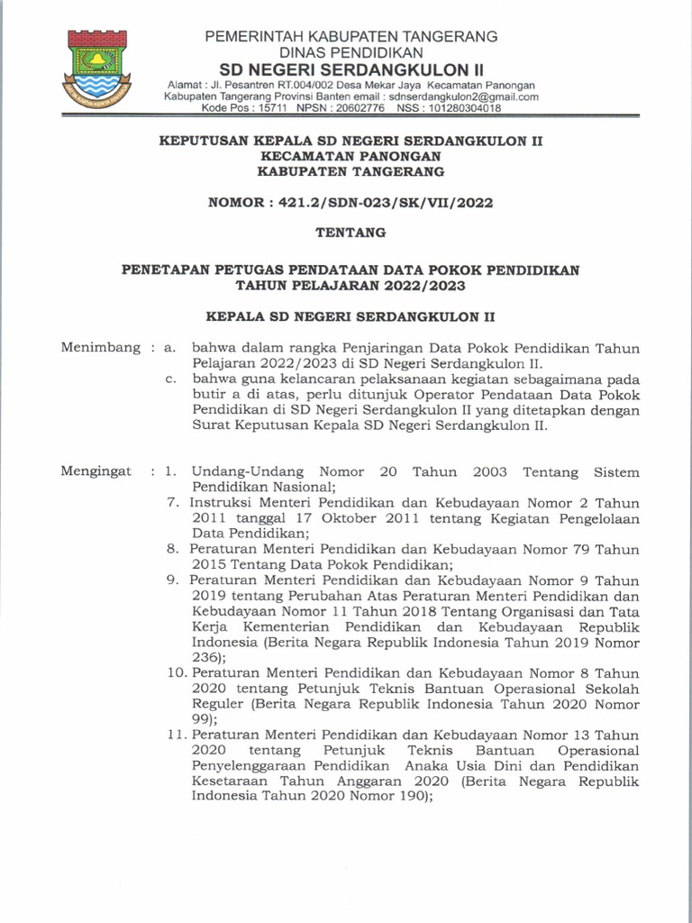 Sk Operator Dapodikdasmen Pdf