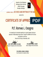 Certificate of Appreciation: PLT. Romeo L. Osagna