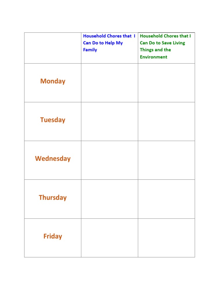 Chore Chart Template PDF