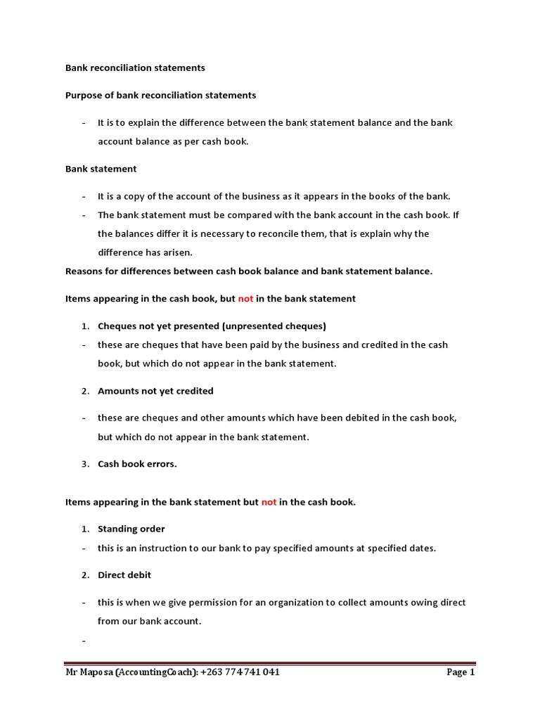 Bank Reconciliation Statements | PDF | Banks | Cheque