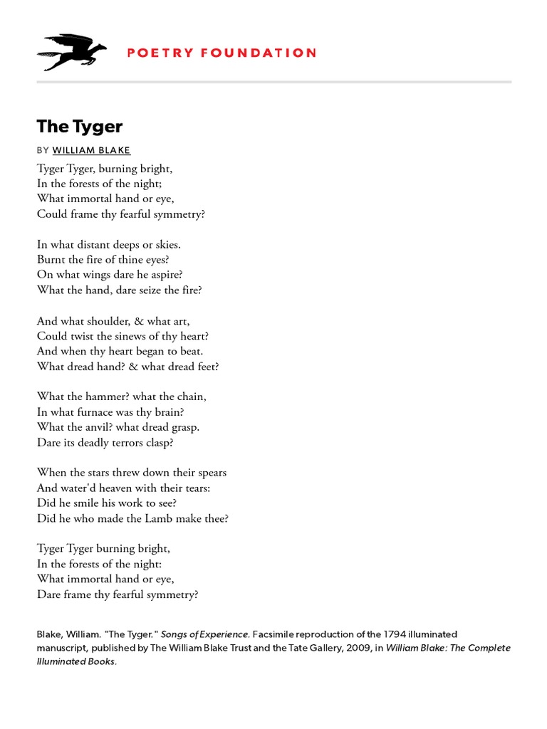 The tyger by william blake poetry foundation pdf