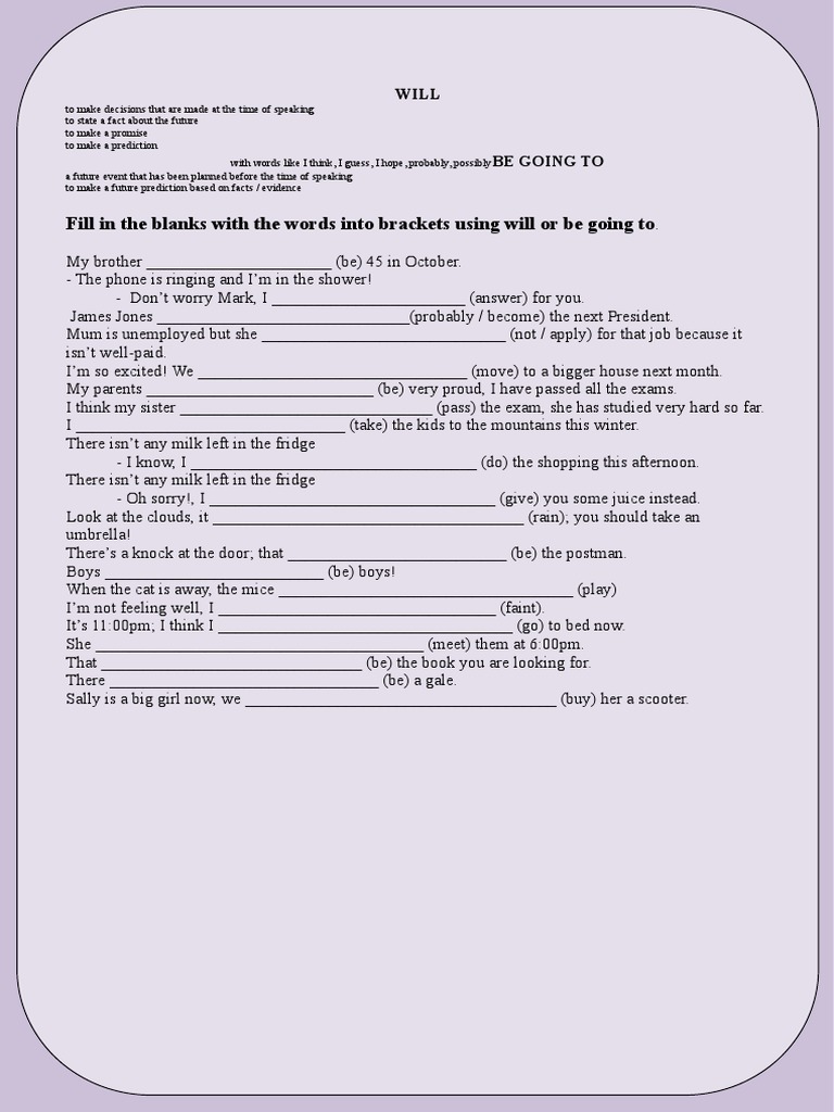 Will Vs Be Going To Key Included Soal Pdf
