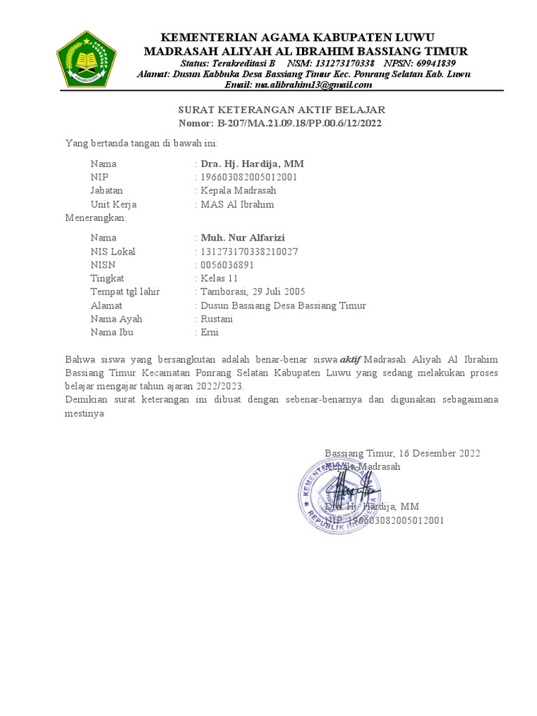 Surat Keterangan Aktif | PDF