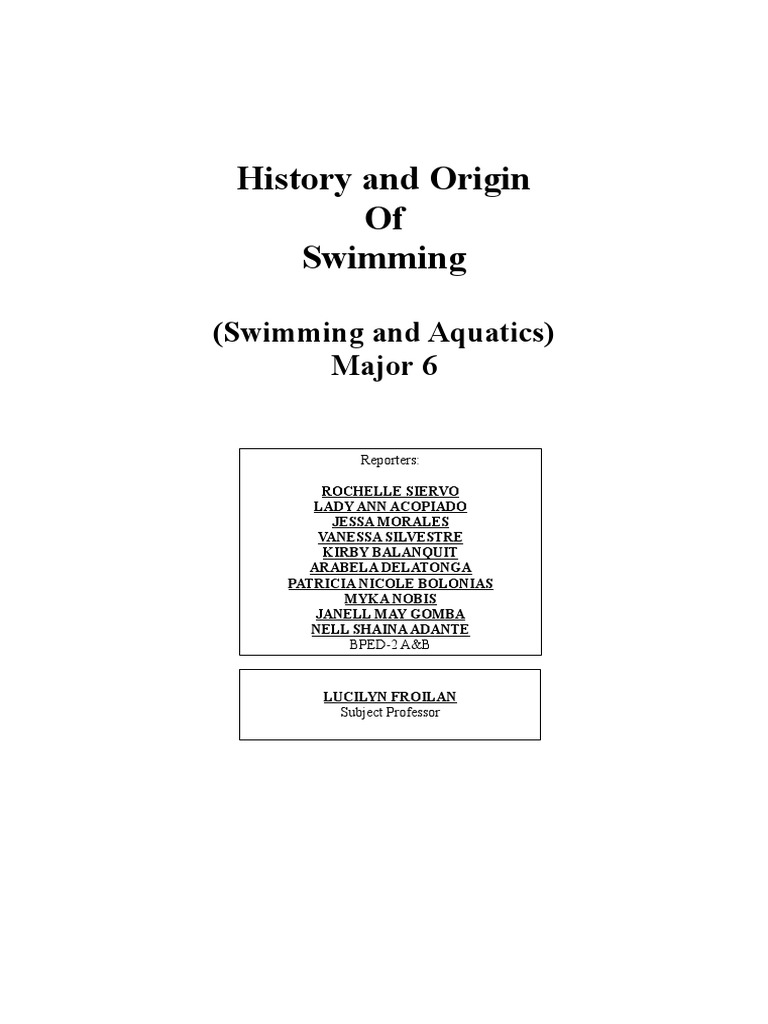 History and Origin of Swimming PDF Swimming (Sport) Swimming