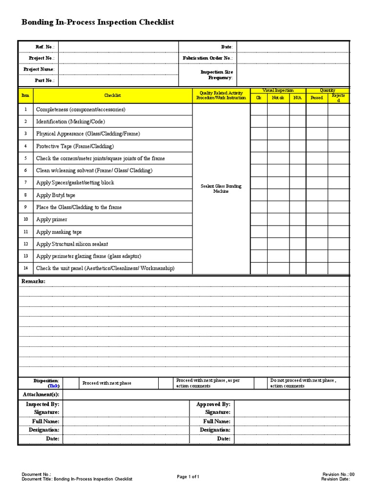 Bonding InProcess Inspection Checklist PDF Building Engineering