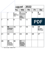 August 2022 school calendar with holidays