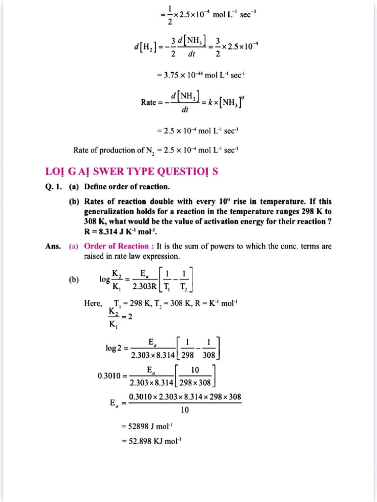 Chemical Kinetics Long Questions | PDF | Reaction Rate Constant ...