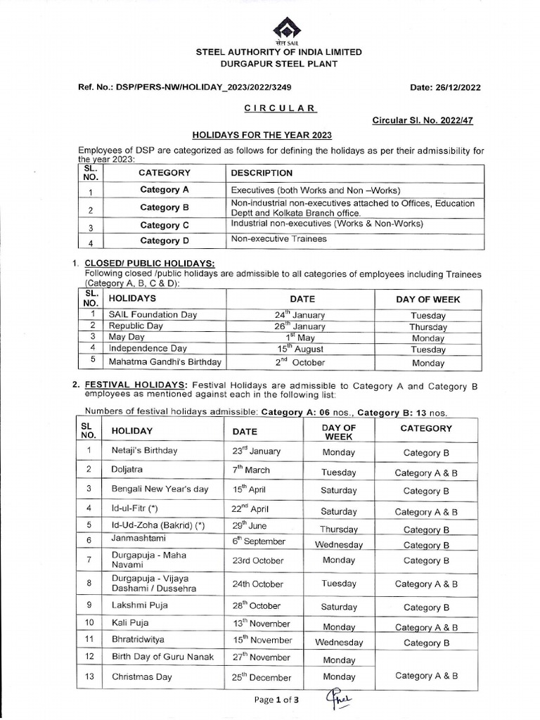 CircularHoliday List 2023 PDF