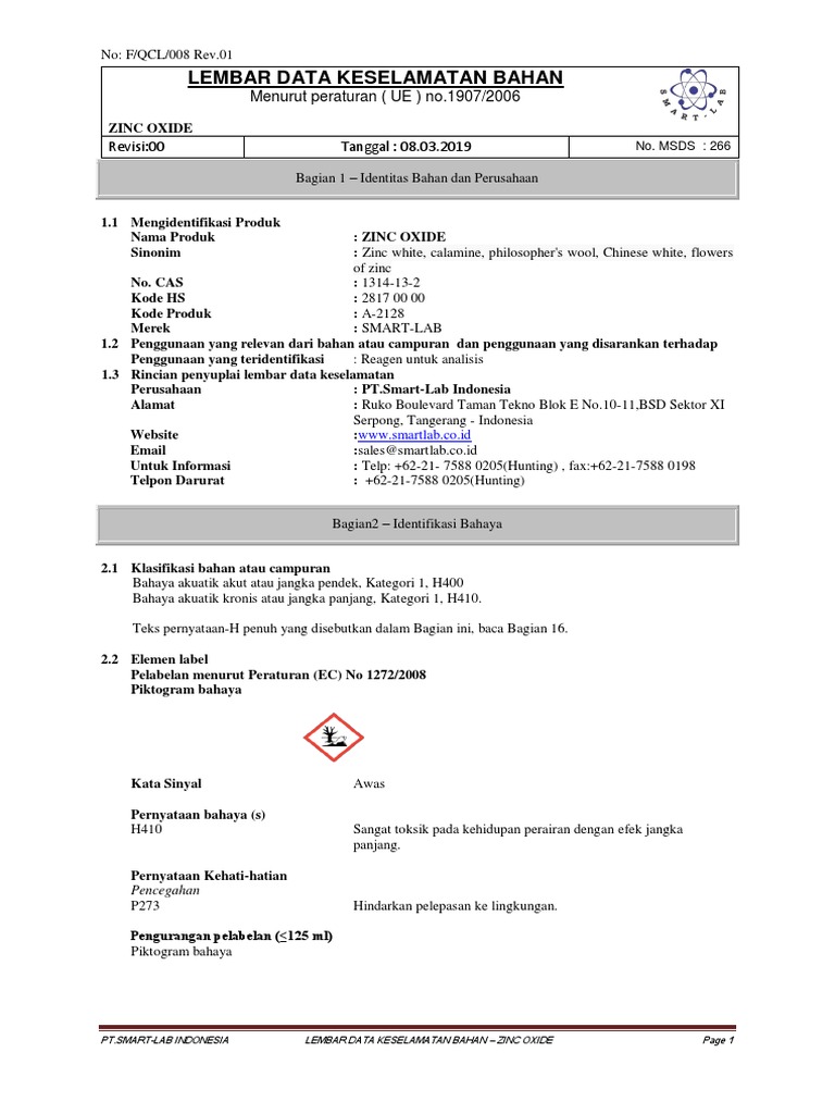 Msds Zinc Oxide (Indo) PDF