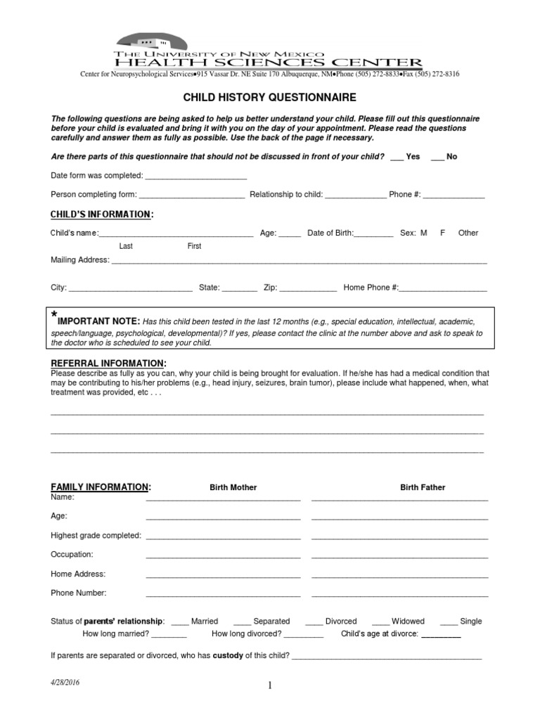 neuropsychological-questionnaire-child | PDF | Special Education ...