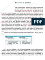 SLA Differences in Learners