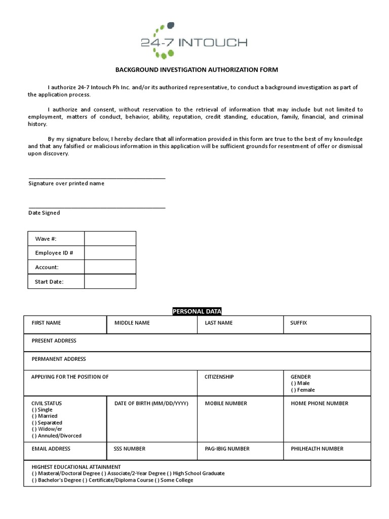 Background Check Form | PDF