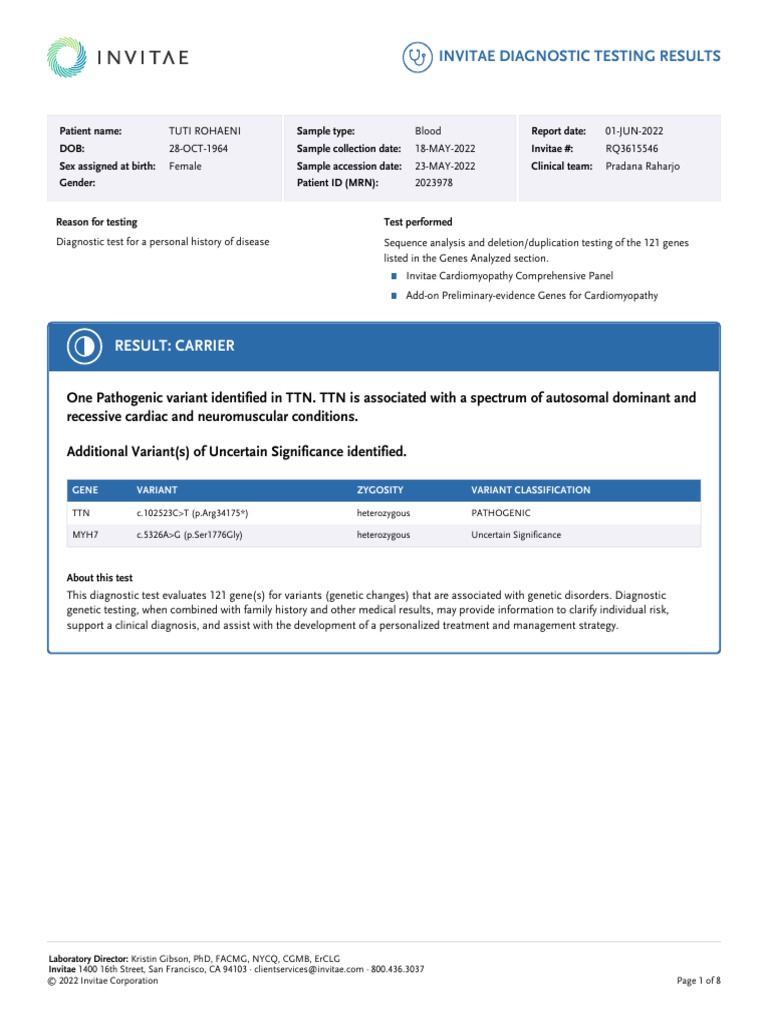 Invitae - Genetic Testing - Tuti Rohaeni | PDF | Dna Sequencing ...