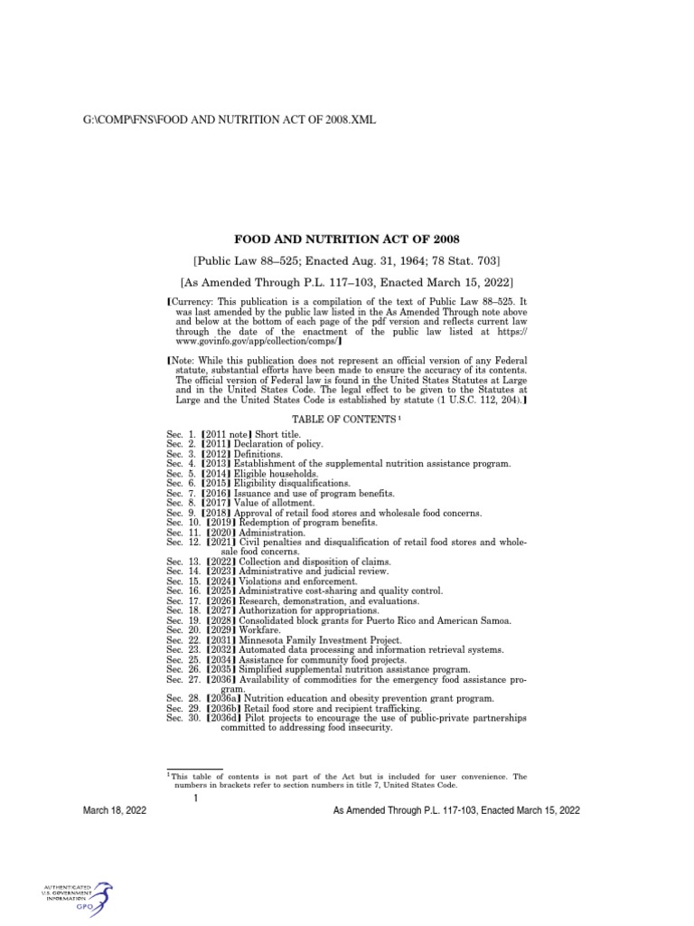 Food and nutrition act 2008 pdf supplemental nutrition assistance