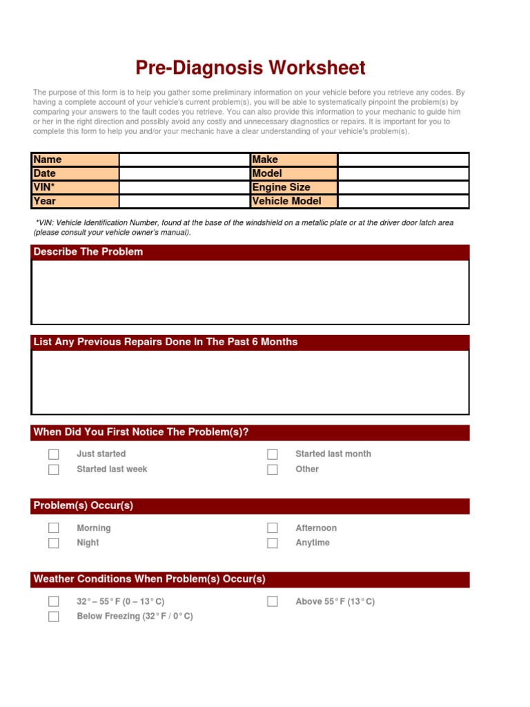 Vehicle Problem Pre-Diagnosis Form | PDF | Vehicles | Transmission ...