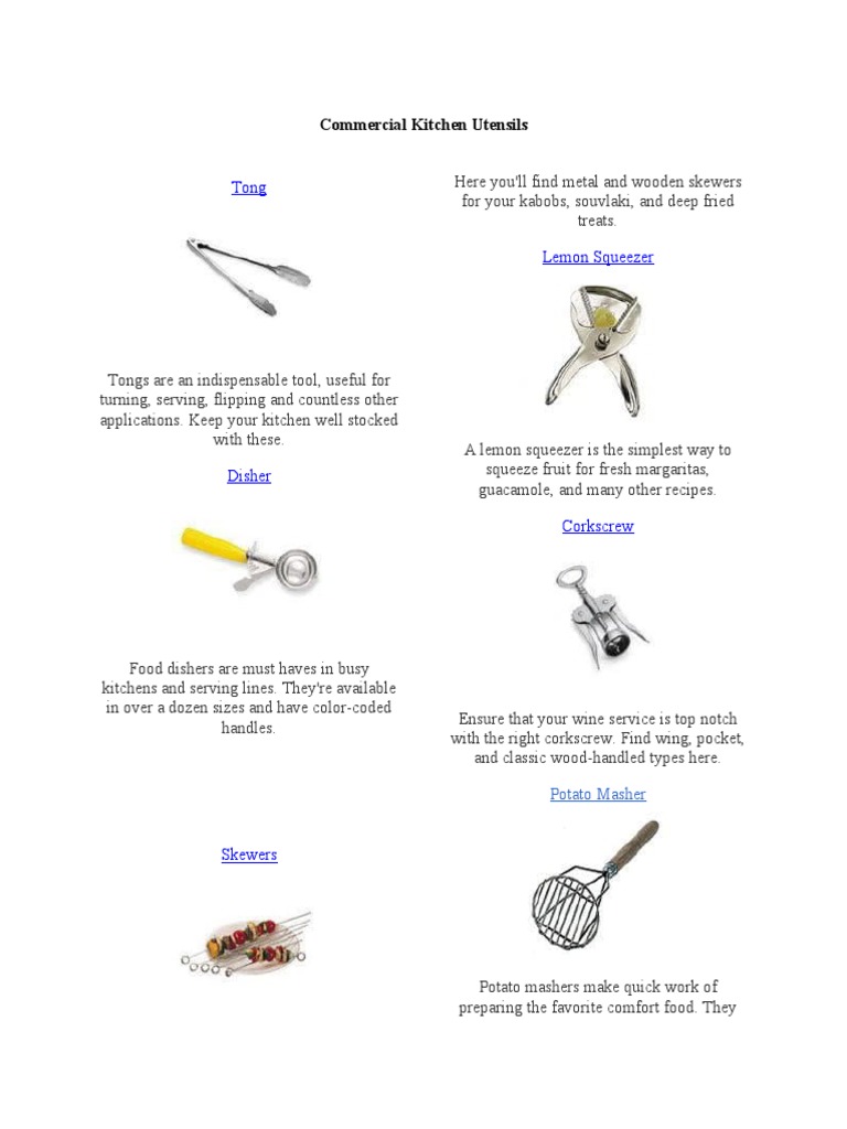 Commercial Kitchen Utensils PDF Cookware And Bakeware Oven