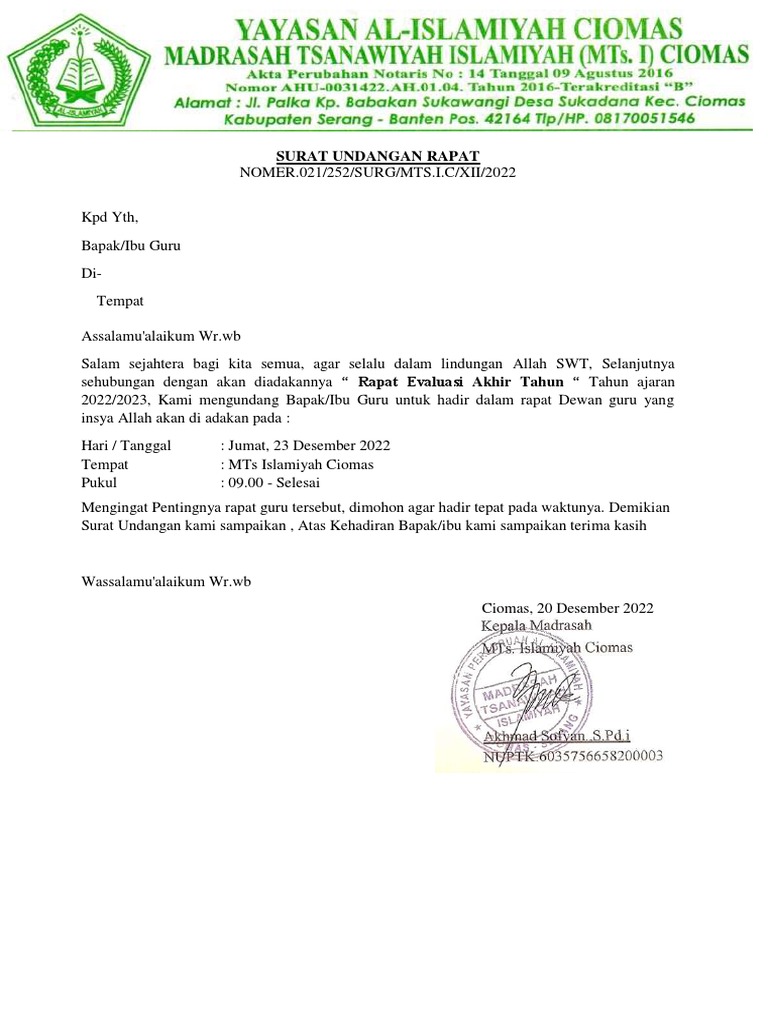 Surat Undangan Rapat Guru New | PDF