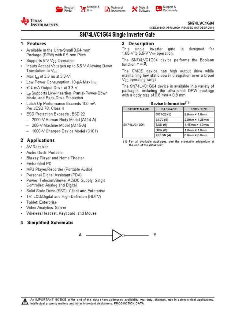 SN 74 LVC 1 G 04 | PDF | Electrostatic Discharge | Electrical Engineering