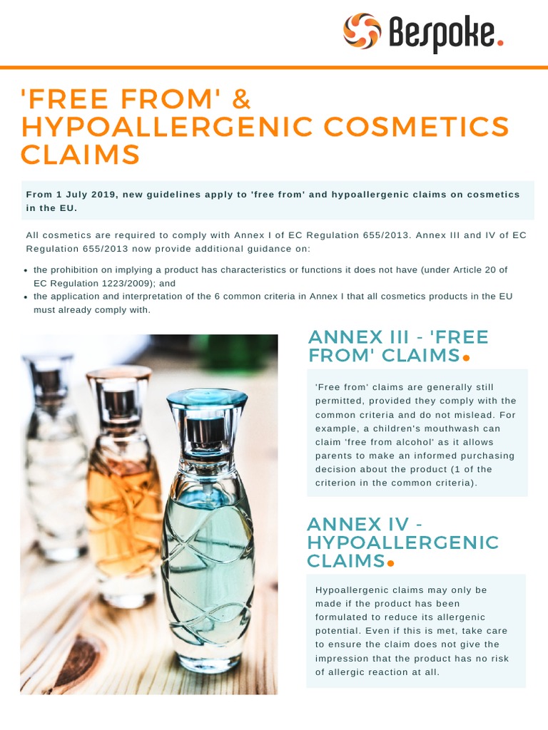 Bespoke Free From and Hypoallergenic Claims PDF Cosmetics Perfume