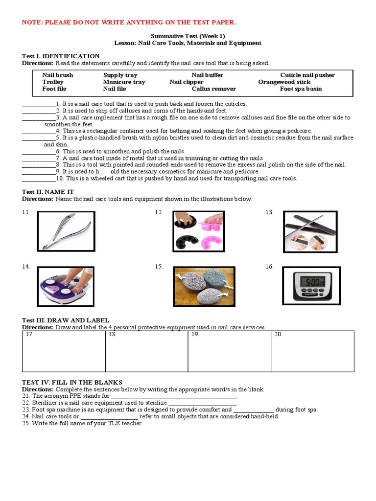 An Accurate Analysis of a Summative Nail Care Test Addressing