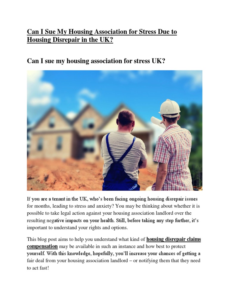 Can I Sue My Housing Association For Stress Due To Housing Disrepair in The UK PDF Landlord