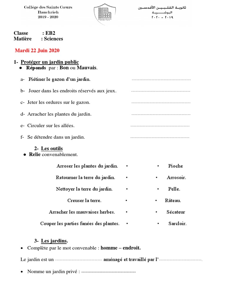 Exercices de sciences pour EB2 | PDF | Jardins | Organismes