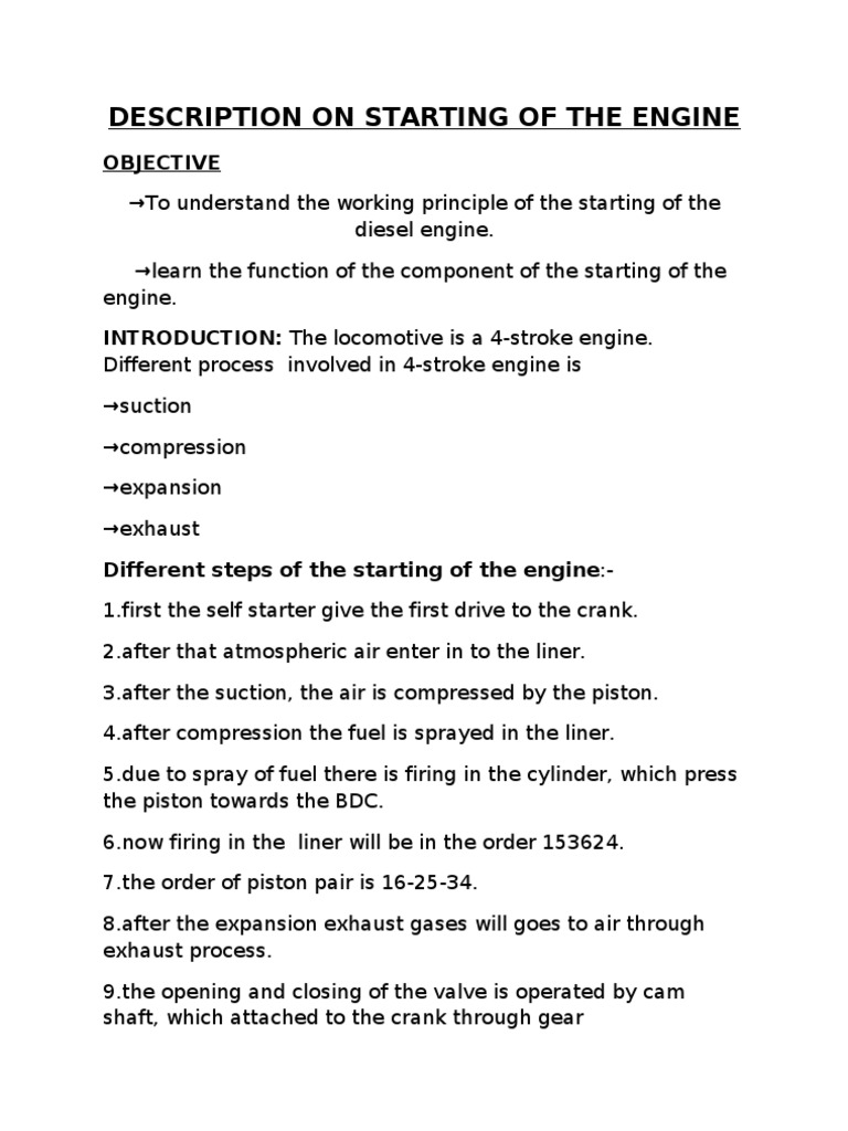 Diesel Engine Starting Process Explained | PDF | Home & Garden