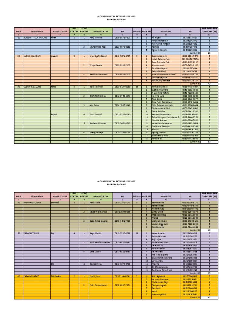 Alokasi Petugas LFSP 2020 Padang | PDF