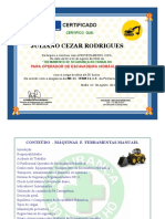 Certificado de Treinamento de Operador de Escavadeira