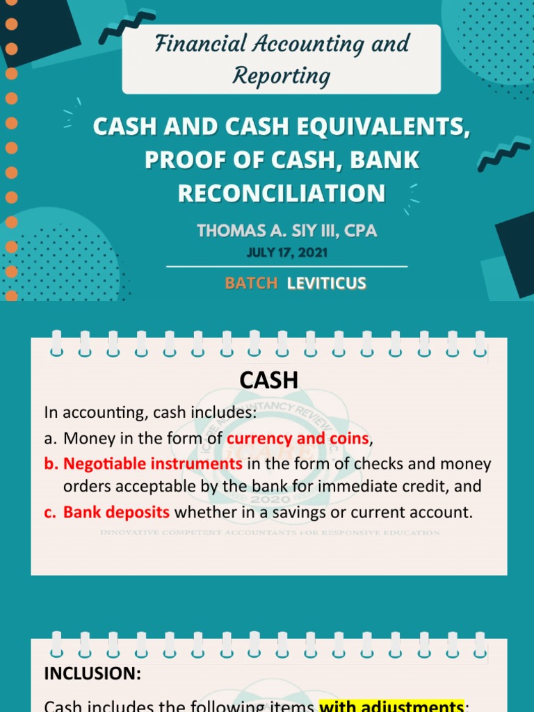 FAR 0313 Cash and Cash Equivalents, Proof of Cash, Bank Reconciliation