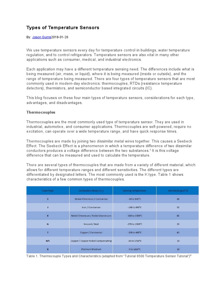 Types of Temperature Sensors | PDF | Thermocouple | Electronic Engineering