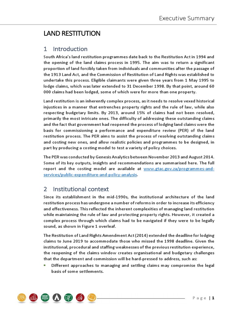 Land Restitution Summary PDF Justice Crime & Violence